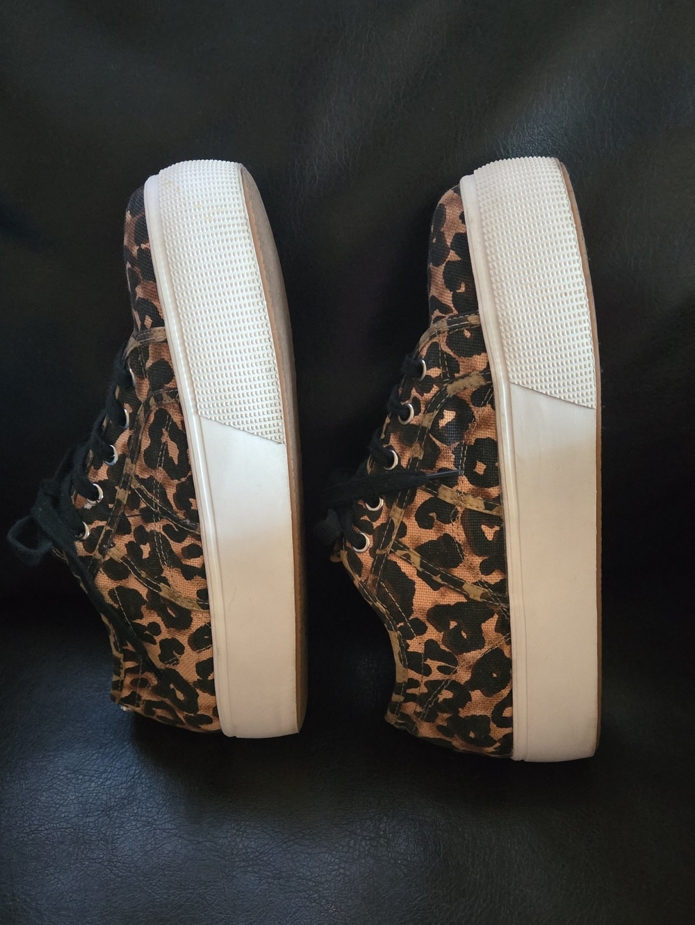 Steve Madden Emmi Leopard Print Canvas Sneakers - Black & Brown Size 10M - Picture 3 of 12